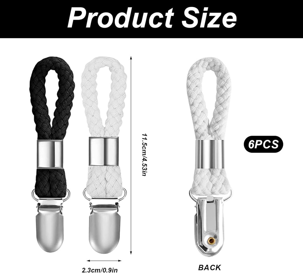 6 pieces - towel clips - bath towel clip - metal kitchen tea towel hooks - with woven cotton rope loop - for hanging tea towel holders in kitchen, bathroom — image 2