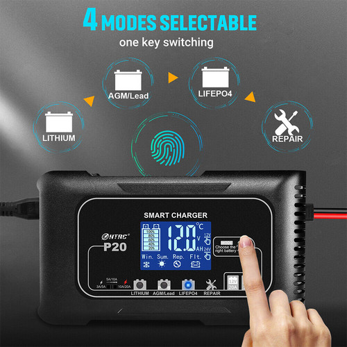 12/24V Automatic Car Battery Charger For Lithium Lifepo4 Lead-Acid AGM/Gel/SLA — image 4