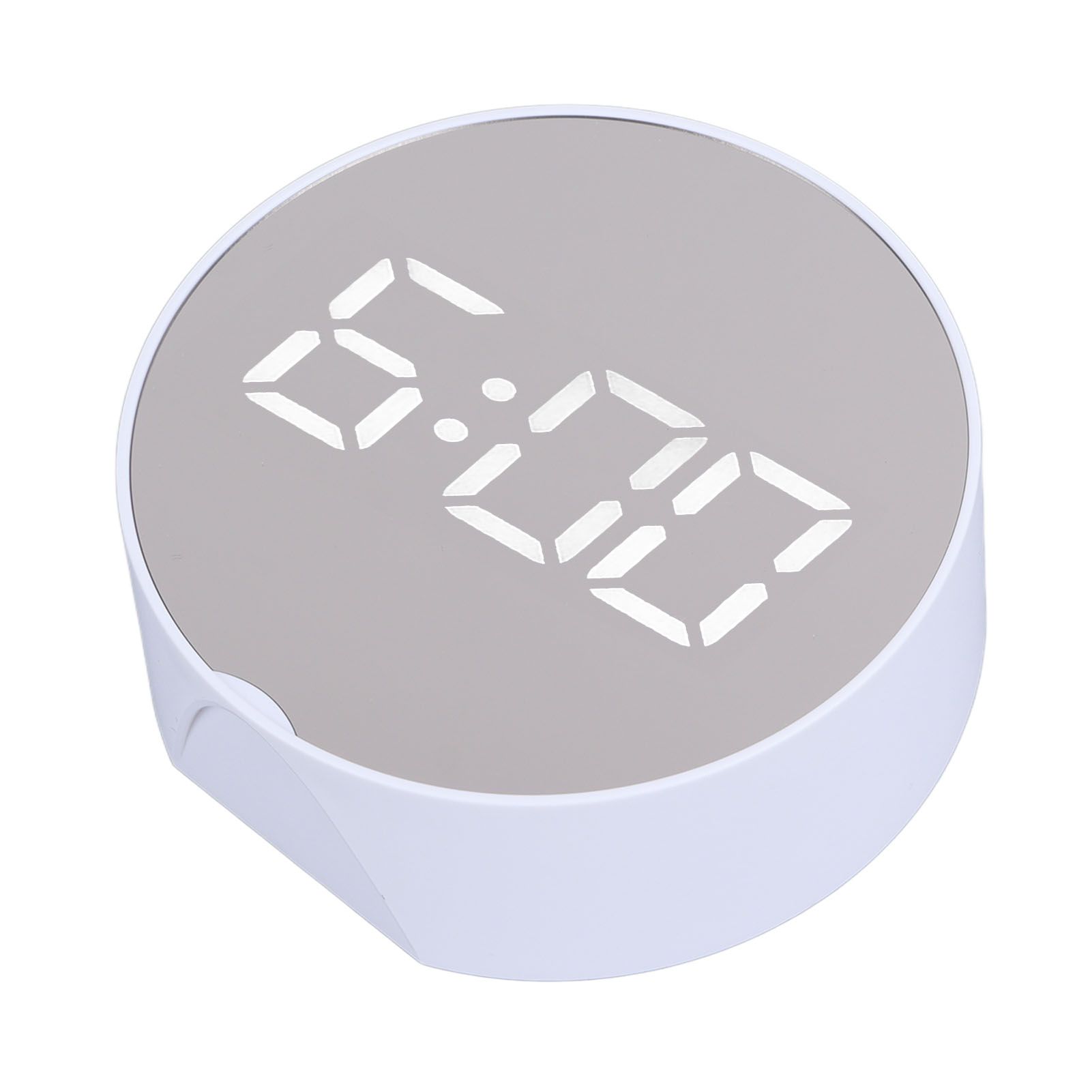 Digital Mirror Clock Alarm White Big Round Screen Easy to Read Portable LED Clock for Office Bedroom Travel — image 2
