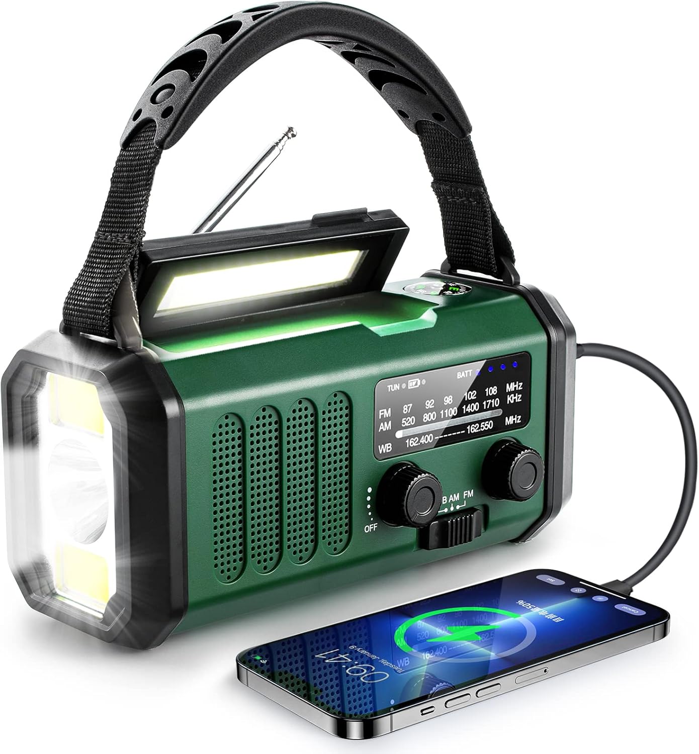 10000mAh Solar Powered Emergency Radio & Power Bank All-in-1 Survival Device with Hand Crank NOAA Alert Powerful Flashlight for Outdoor Camping and Emergency
