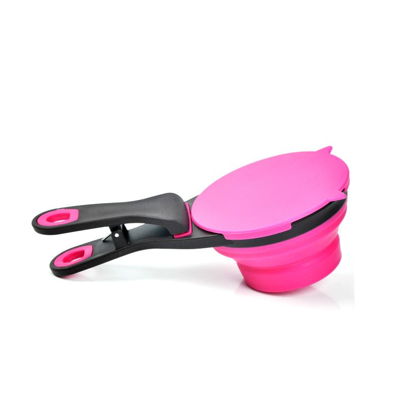 Collapsible Pet Scoop Silicone Measuring Cups Set Sealing Clip 3 in 1 Multi-Function Scoop Bowls Bag Clip for Dog Cat Set of 2