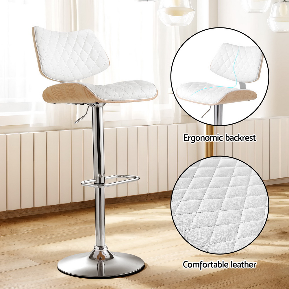 Artiss 2x Bar Stools Kitchen Dining Chairs Gas Lift Stool Wooden Leather White — image 5