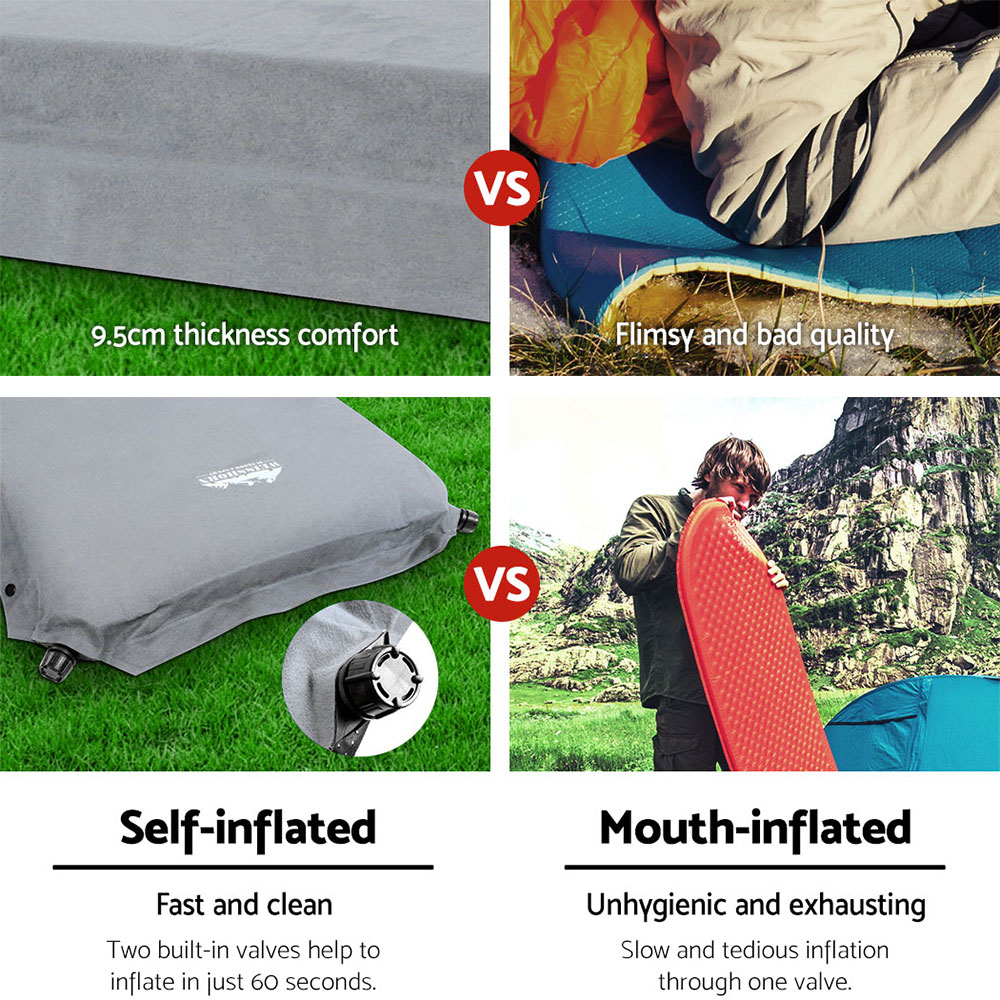 Weisshorn Self Inflating Mattress Camping Sleeping Mat Air Bed Double Set Grey โ image 5