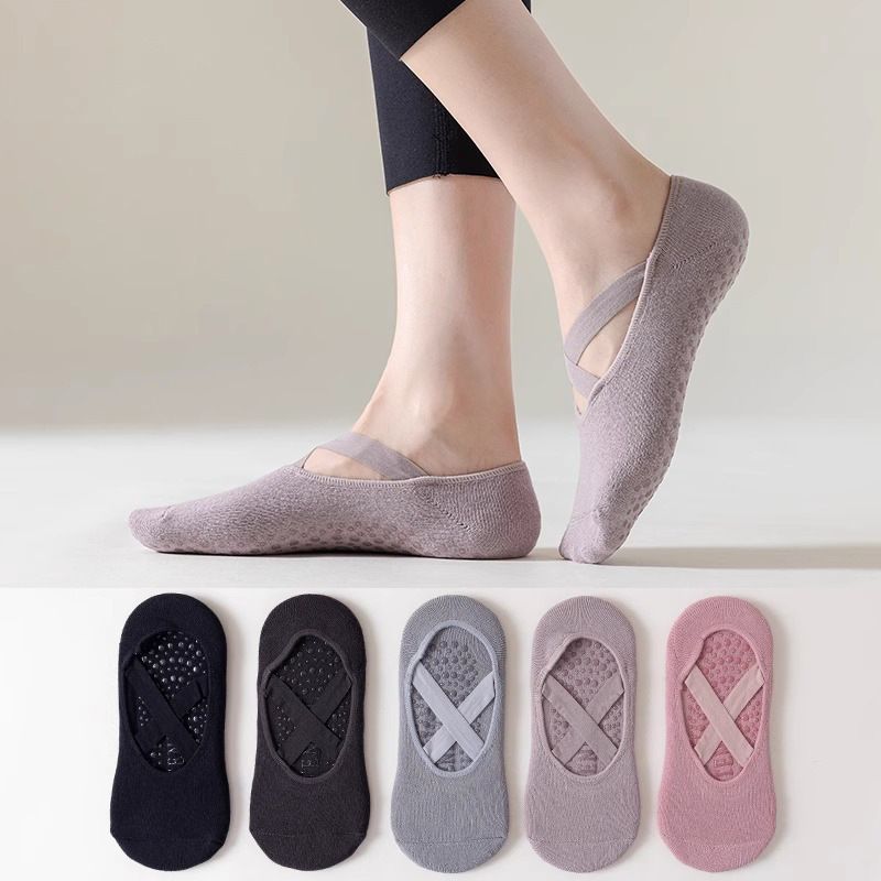 5-Pair Premium Non-Slip Yoga & Pilates Socks with Elastic Cross-Straps - Breathable Cotton Ballet-Style High Grip Socks (5-Colors) โ image 2