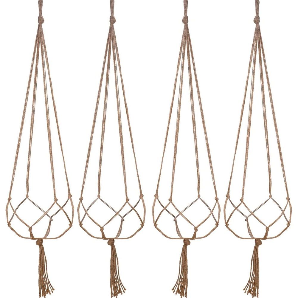 4 pack Hemp Rope Plant Hanger Hanging Planter 47.2 Inch for Plant Pot, Without Pot and Plant (Light Brown-Hemp) — image 2