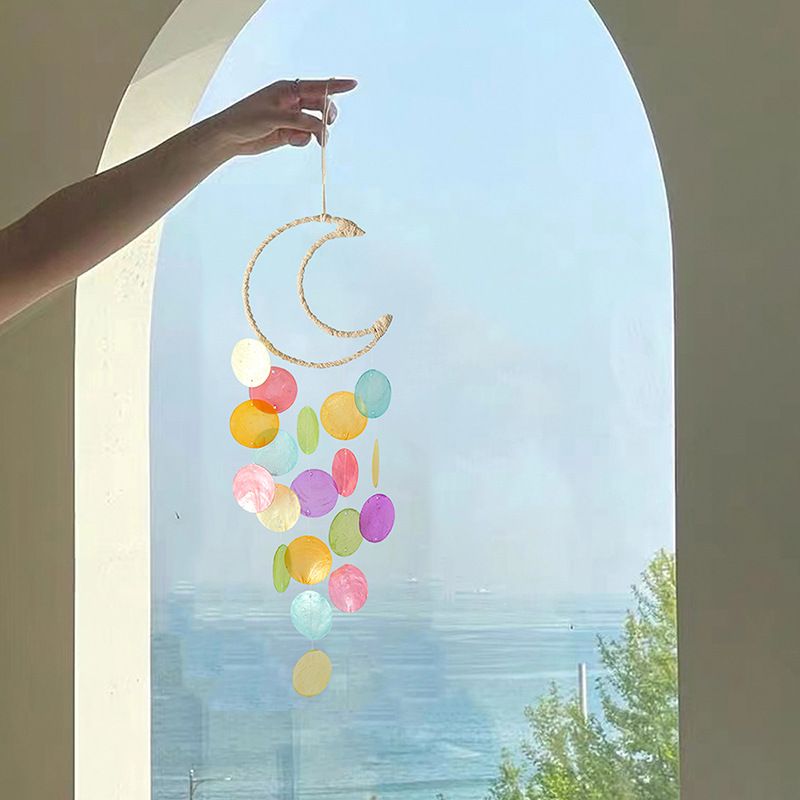 Shell Moon Wind Chime Wall Decor Hanging Mobile Decorative Ocean Handmade Home Decor Eye-catching Exquisite Creative(3pcs) — image 4