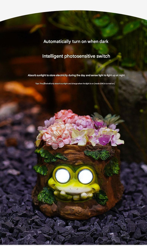 Frog Solar Light Planter - Resin Succulent Pot with Glowing Eyes (stone basin frog) โ image 3