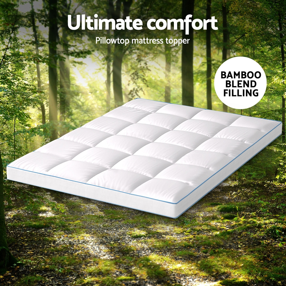 Giselle Bedding 1500GSM Bamboo Pillowtop Mattress Topper 10cm Thick Pad for Back Pain Relief, High Loft Cooling Underlay for Dorm & Guest Bed, 45cm Deep Pocket โ image 4