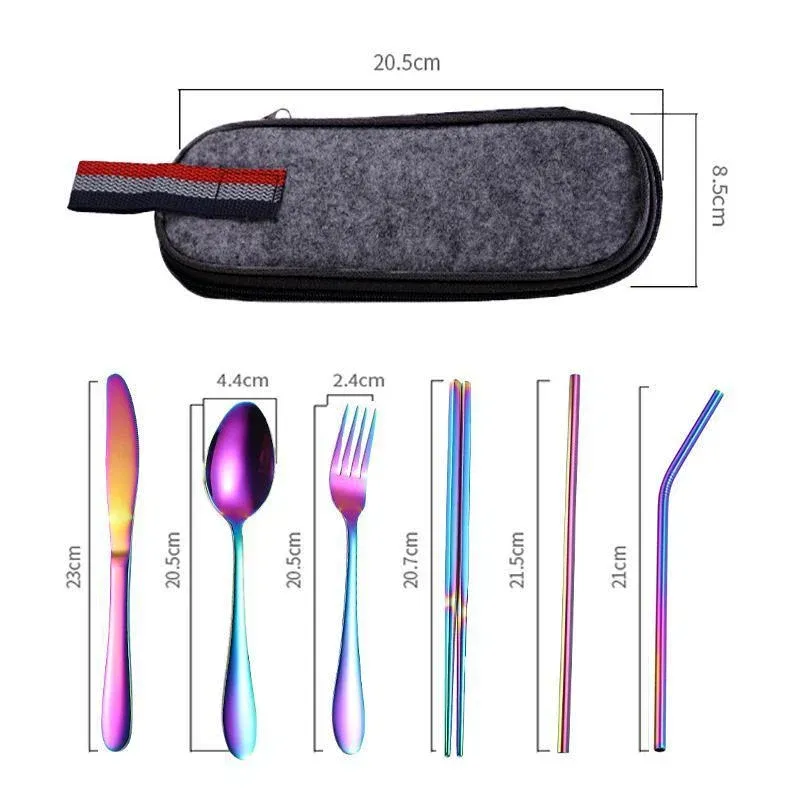 8PCS Portable Stainless Steel Travel Cutlery Set with Case for Camping Picnic Office — image 3