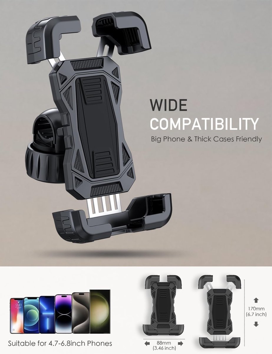 Bicycle phone mount - Motorcycle phone mount - Phone holder - Bicycle phone mount - Motorcycle phone mount - Adjustable - Universal - Handlebar - Black — image 5