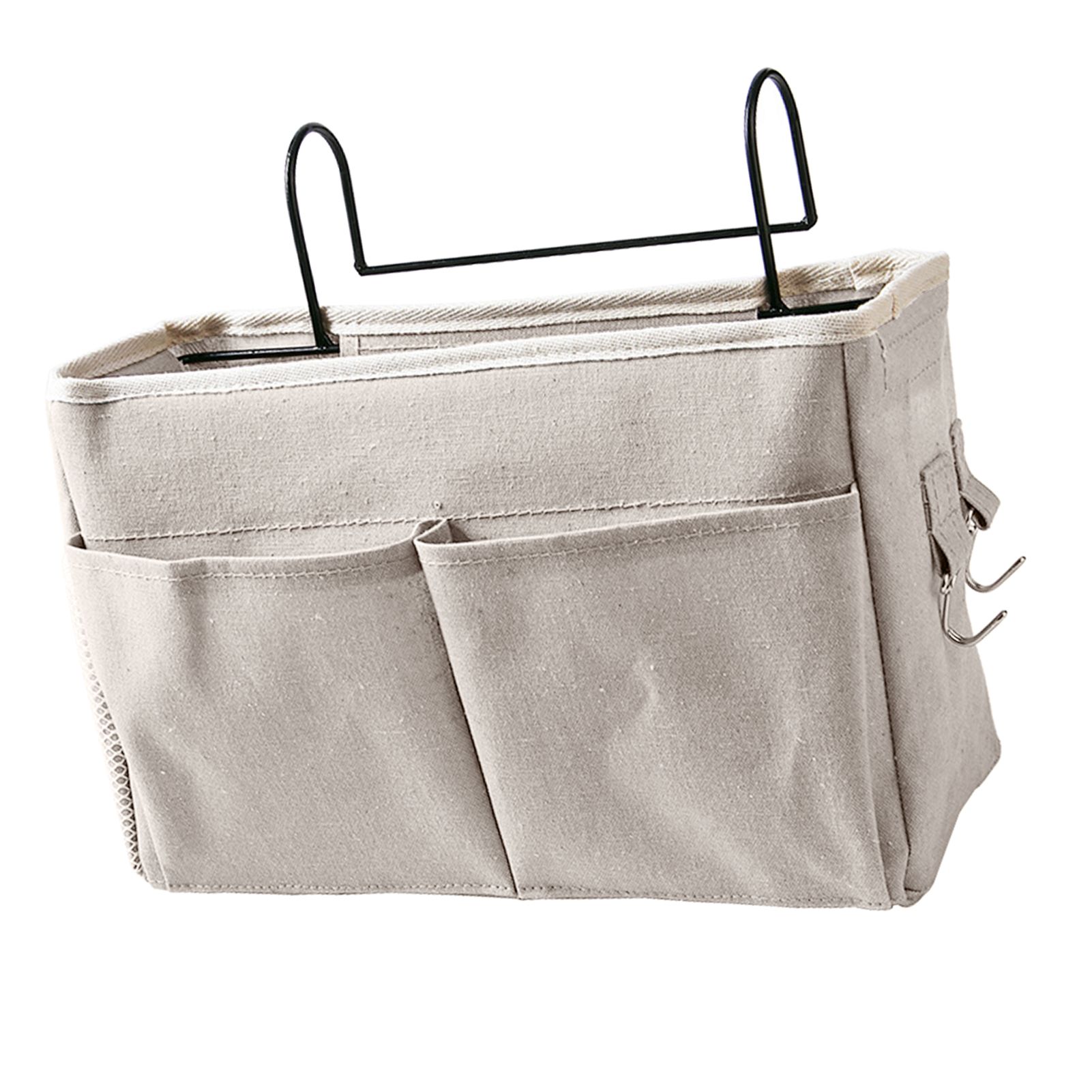 Nightstand Hanging Bag Cotton Linen Bedside Storage Pocket Organizer Basket for Bunk Bed Dorm Rooms White — image 3