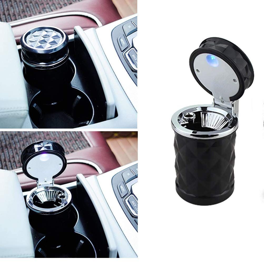 Auto Car Ashtray Portable with Blue LED Light Ashtray Smokeless Smoking Stand Cylinder Cup Holder (Black) — image 4