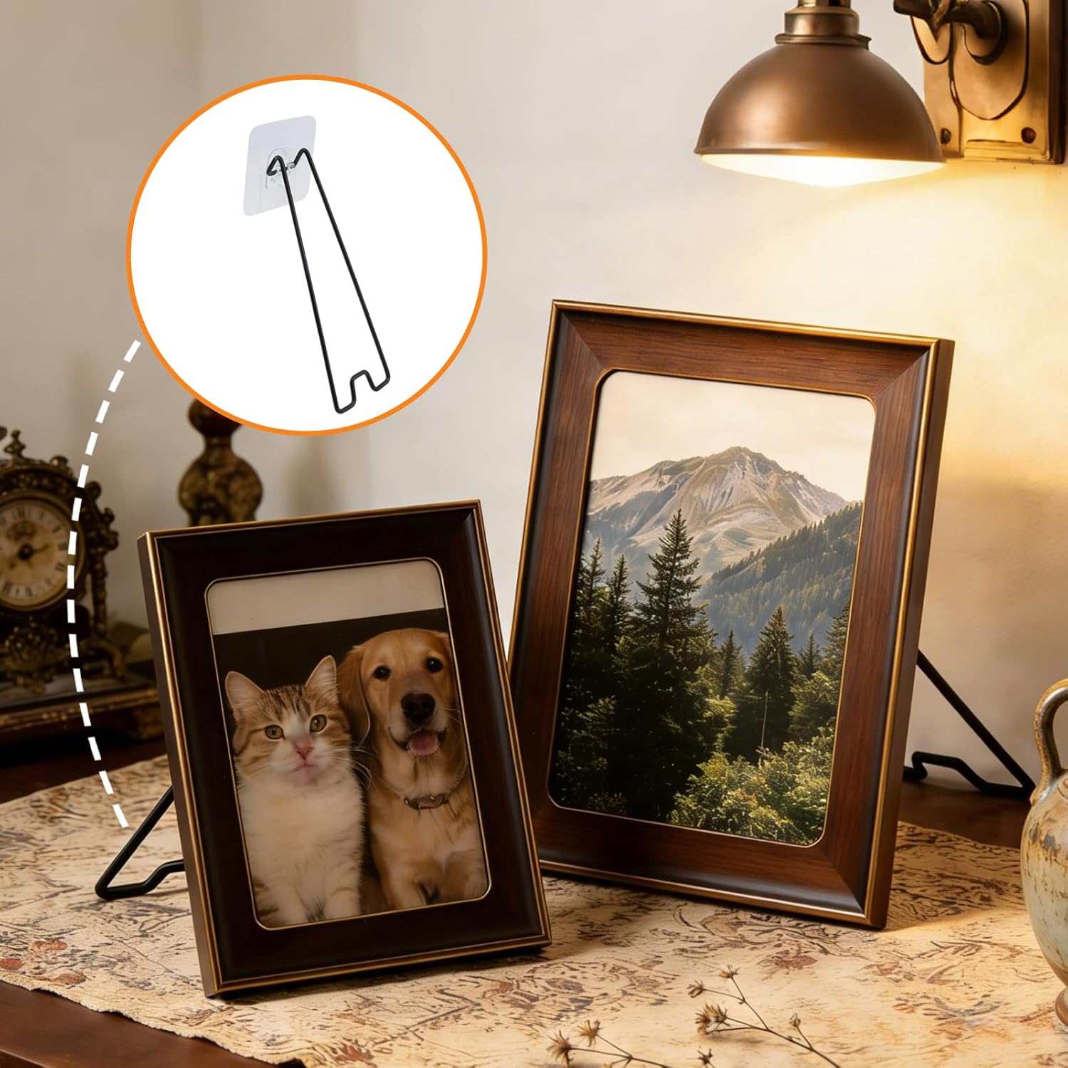4Pcs Picture Frame Stand - Black Metal Table top easel -Heavy Duty Picture Holder Stand with Self-Adhesive for 5.9 to 10.2 inch Picture Frame Easel 5.12“ x — image 5