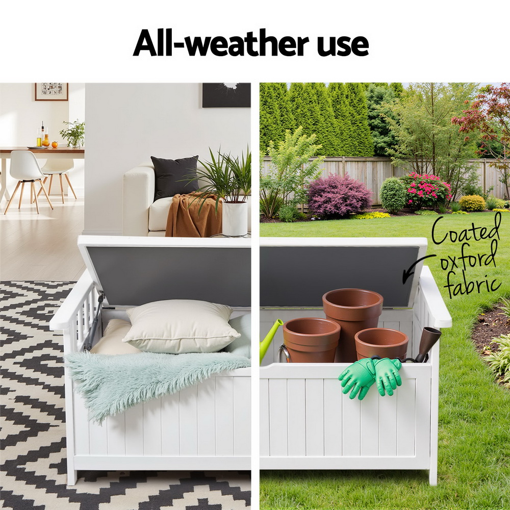 Gardeon Outdoor Storage Bench Box Wooden Garden Toy Tool Patio Furniture White — image 4