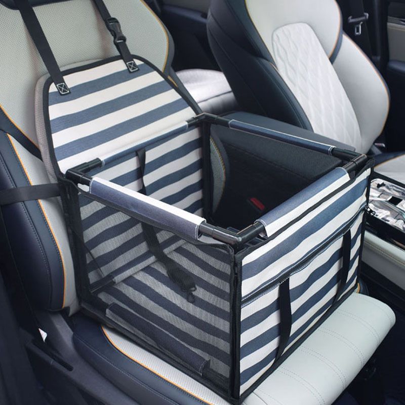 Pet Car Seat for Dogs and Cats Waterproof Mesh Booster Seat Carrier Bag - Striped Car Travel Pet Bed with Safety Strap Anti Slip Portable Pet Travel Carrier โ image 4