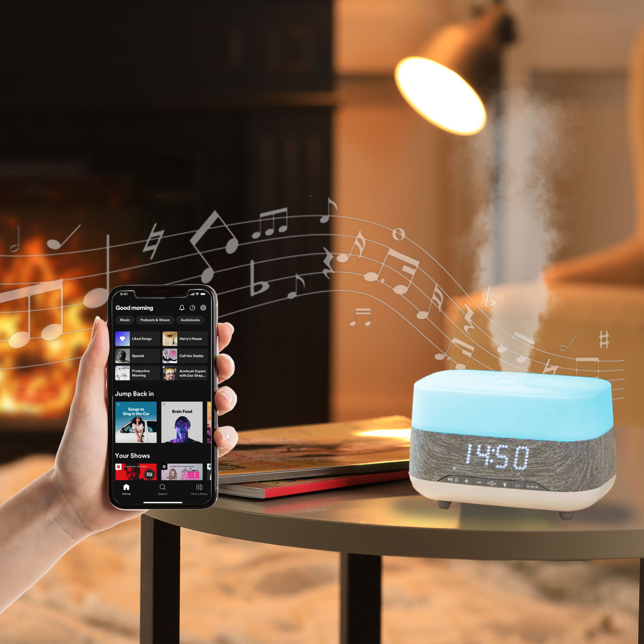 Laser Ambient Diffuser Clock Radio with Bluetooth Speaker & Light โ image 2