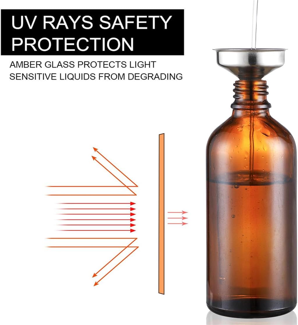 Glass Spray Bottles Amber Empty Spray Bottle Set of 5 Fine Mist Small Spraying Bottle with Funnel and Labels for Essential Oil Perfume Hair, 1.7oz — image 4