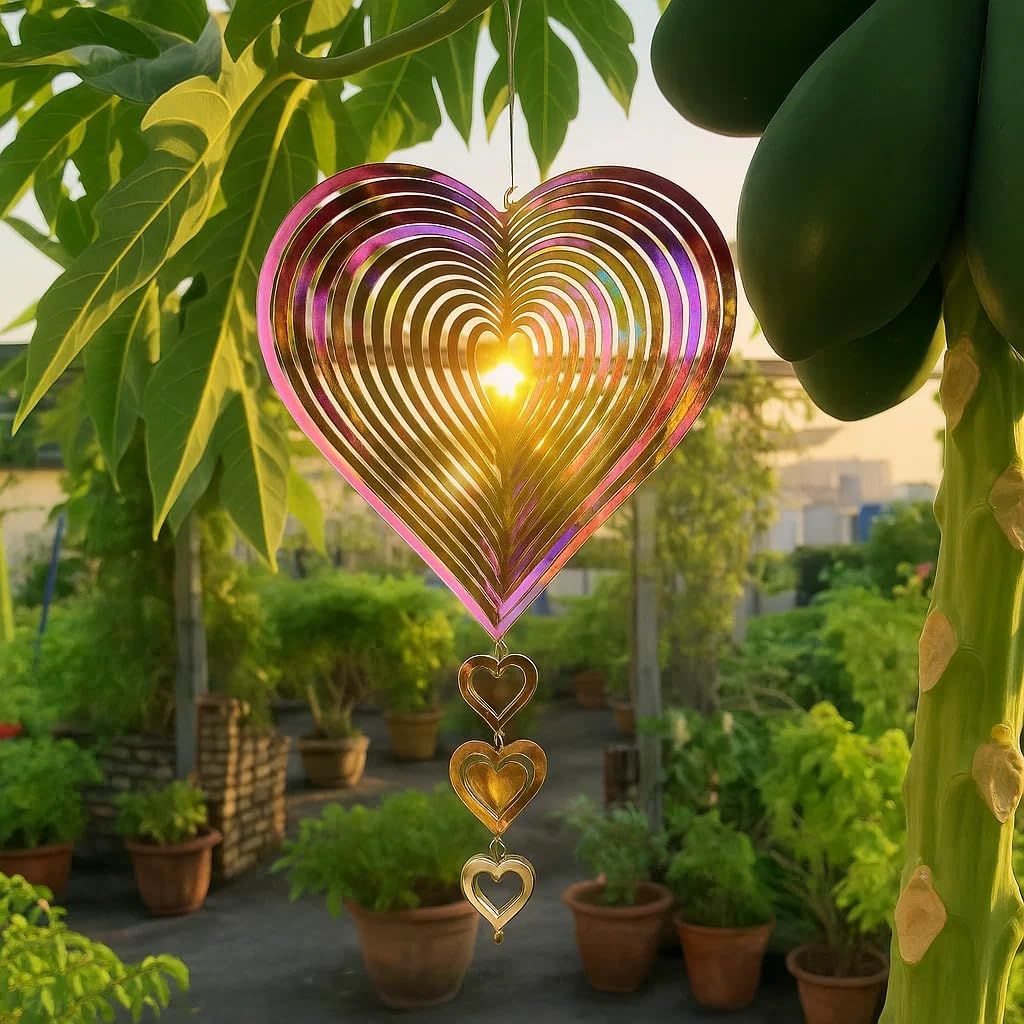 3D Stainless Steel Wind Spinners for Outdoor Yard Decor, Hanging Heart-Shaped Garden Ornaments, Reflective Metal Wind Sculptures for Patio Lawn Decorations — image 5