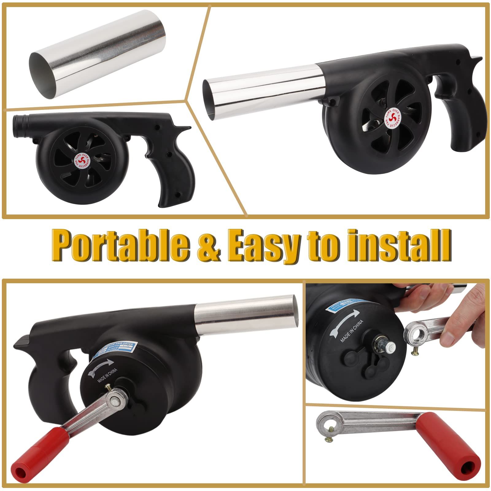 Portable Barbeque Air Blower with Manual Handle Speed Control and Metal Fan Blade for Outdoor Barbecue Fire Bellow, Camping — image 3