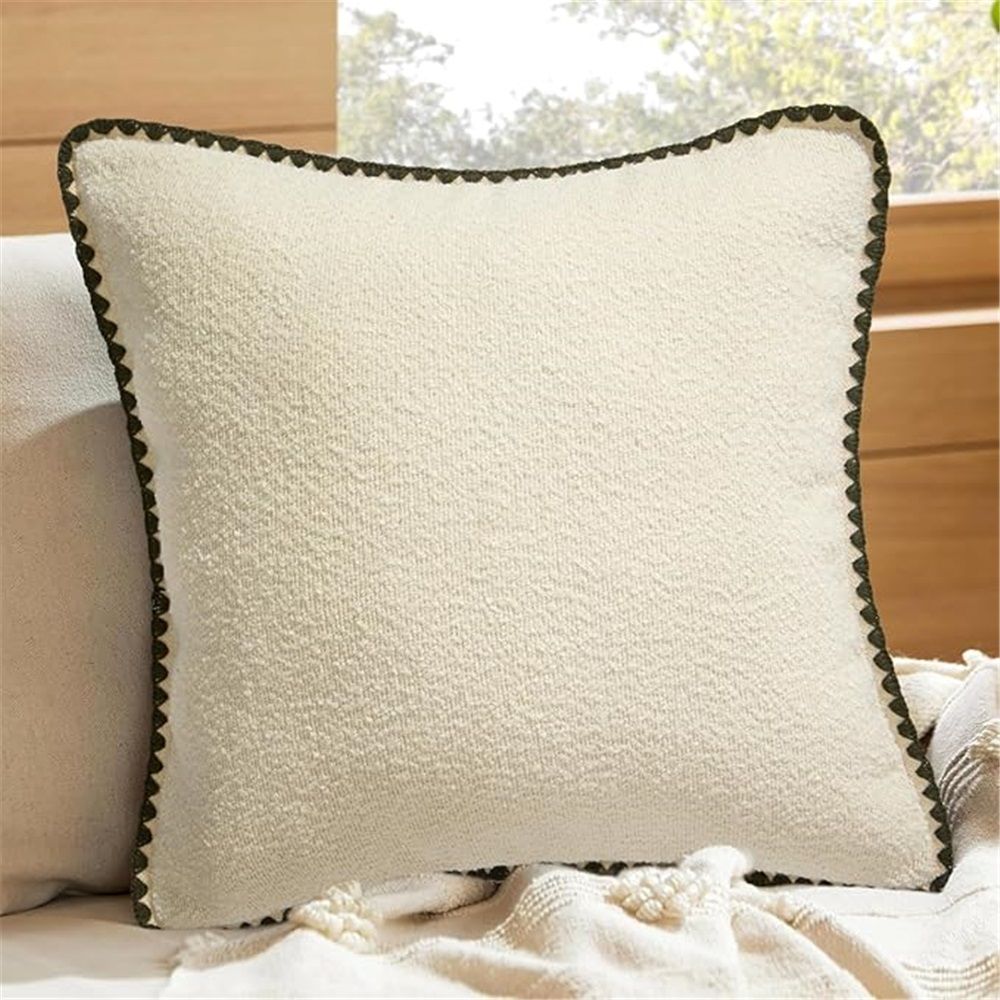 Throw Pillow Covers Decorative 45*45cm Pack of 2 Cotton Thread Stitching Edges Solid Dyed Soft Chenille Cushion Cases for Couch Sofa Bed Living Room Farmhouse — image 3