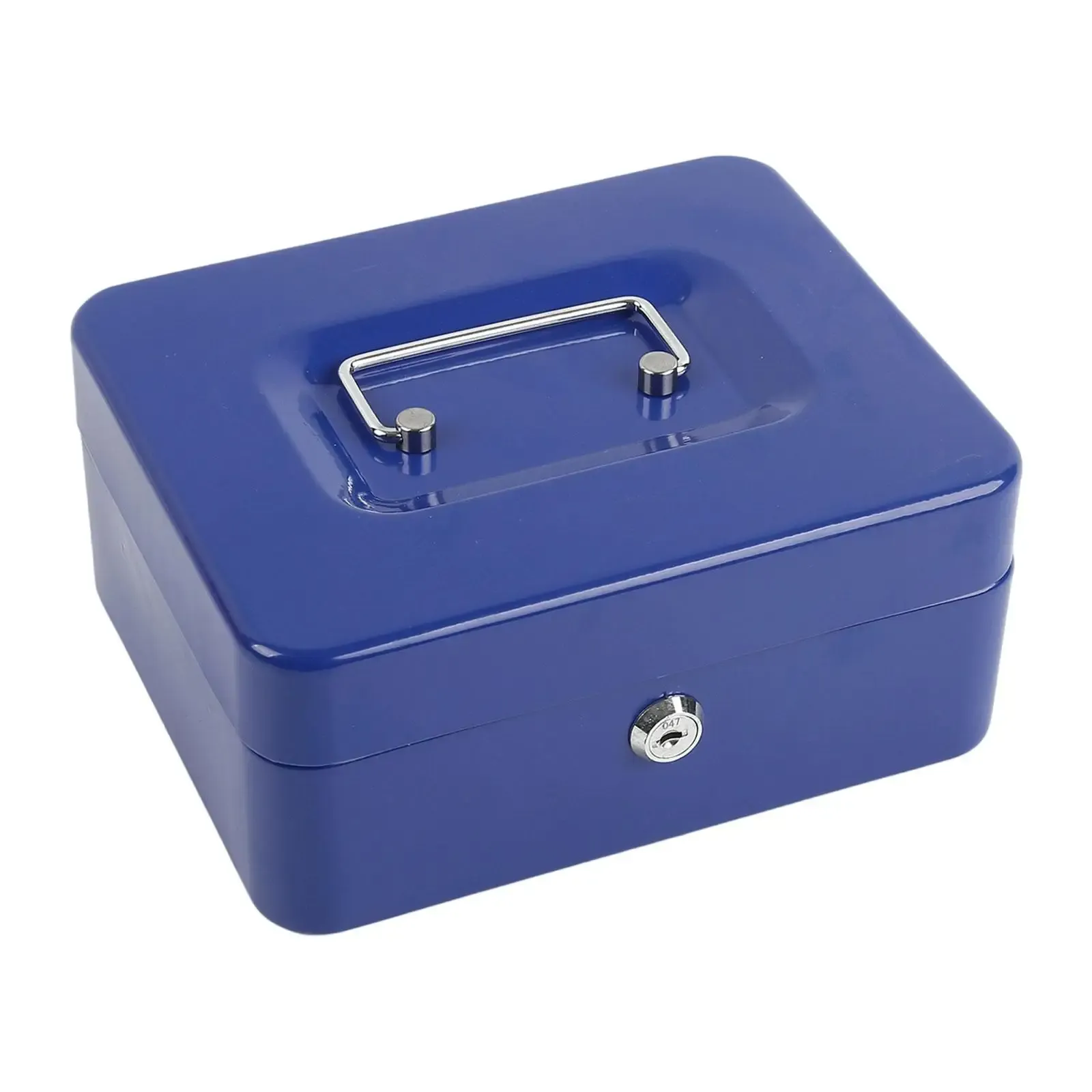 Blue Handheld Cash Box Lockable Money Storage Box with Removable Cash Tray Portable Metal Money Safe with Keys 200x160x90mm — image 3