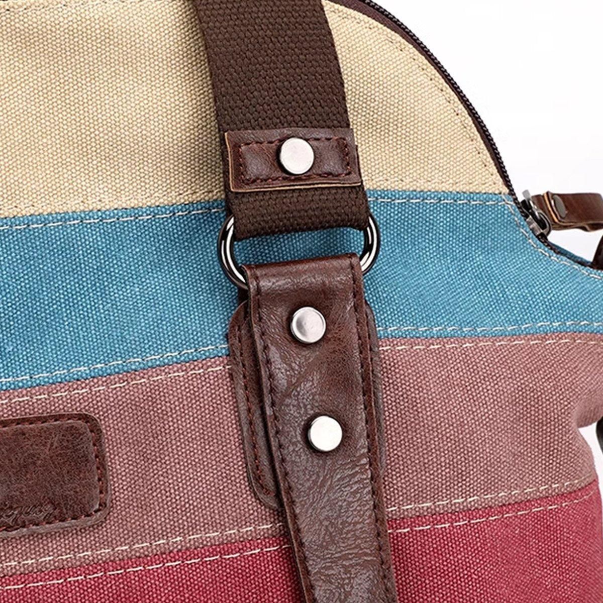 Rainbow Stripe Canvas Bag Patchwork Tote Bag Fashion Handbag Women Shoulder Bag โ image 6