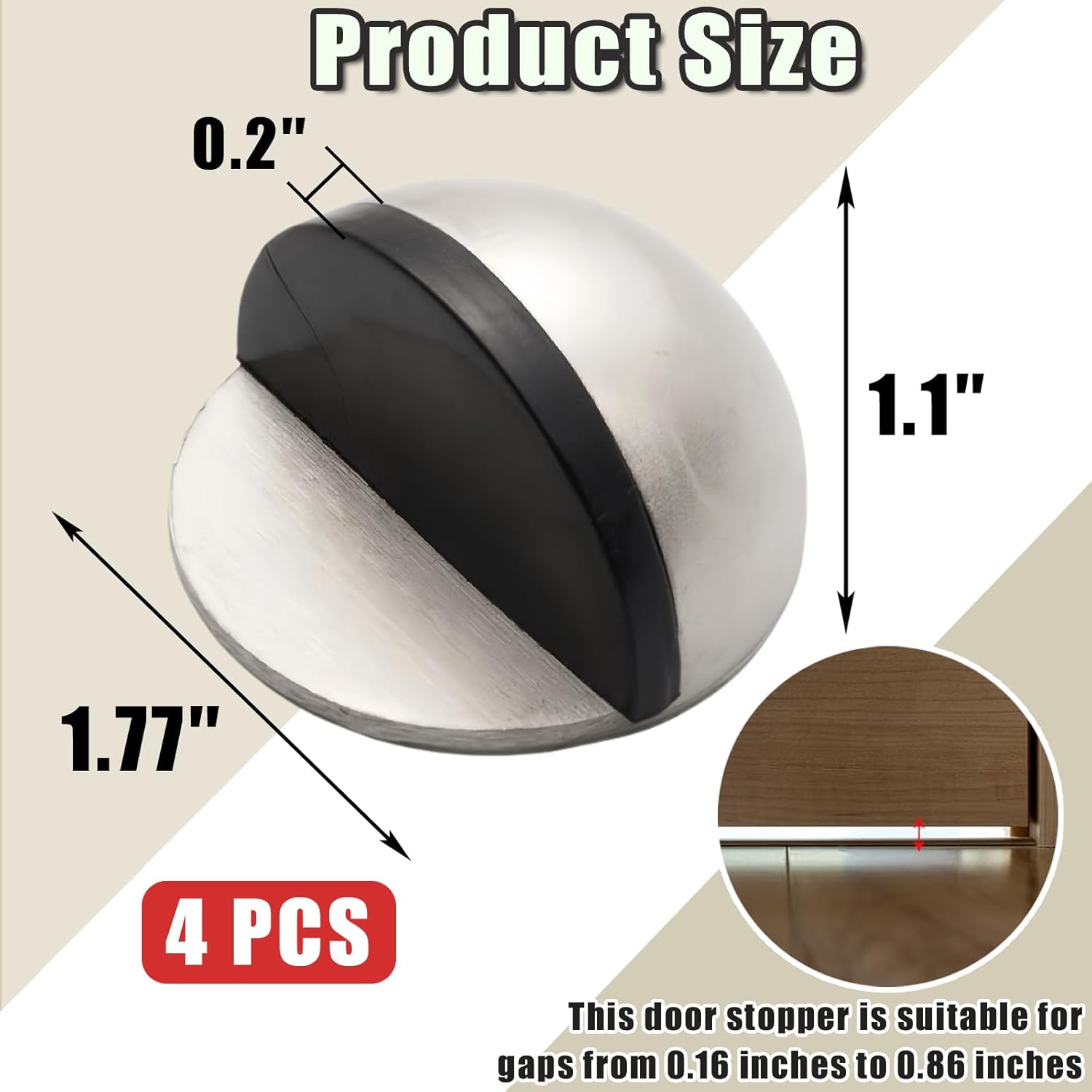 Drill-Free Floor Mounted Door Stoppers 3M Adhesive Self Adhesive Door Stoppers with Black Rubber Bumper Tips Floor Mount Half Dome Door Stopper for Office — image 2