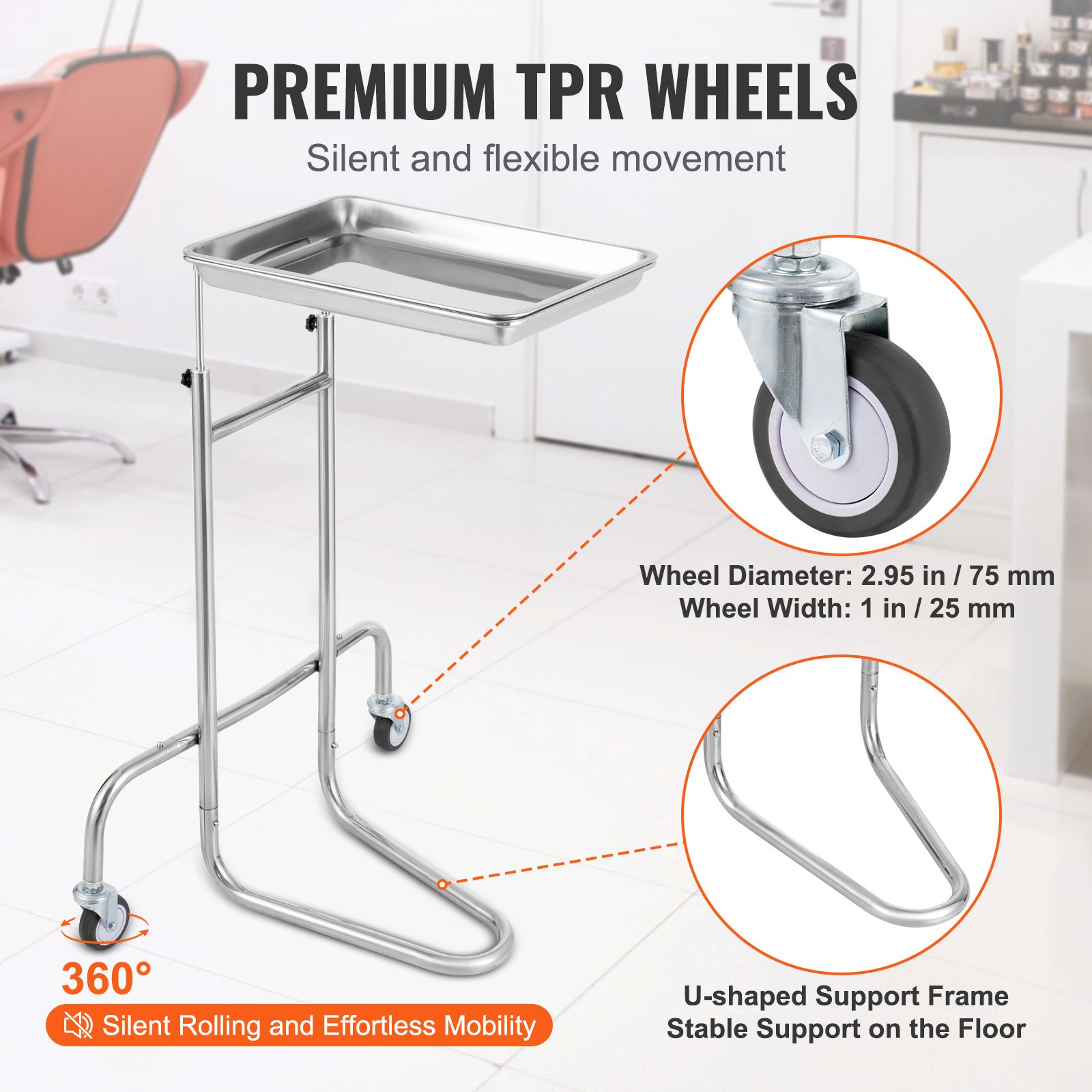 Stainless Steel Lab Cart with Single Tray & 2 Silent Wheels for Lab Clinic โ image 4