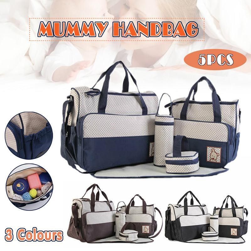 5Pcs Travel Nappy Bag Set with Shoulder Tote and Changing Organiser Bags - Black — image 2