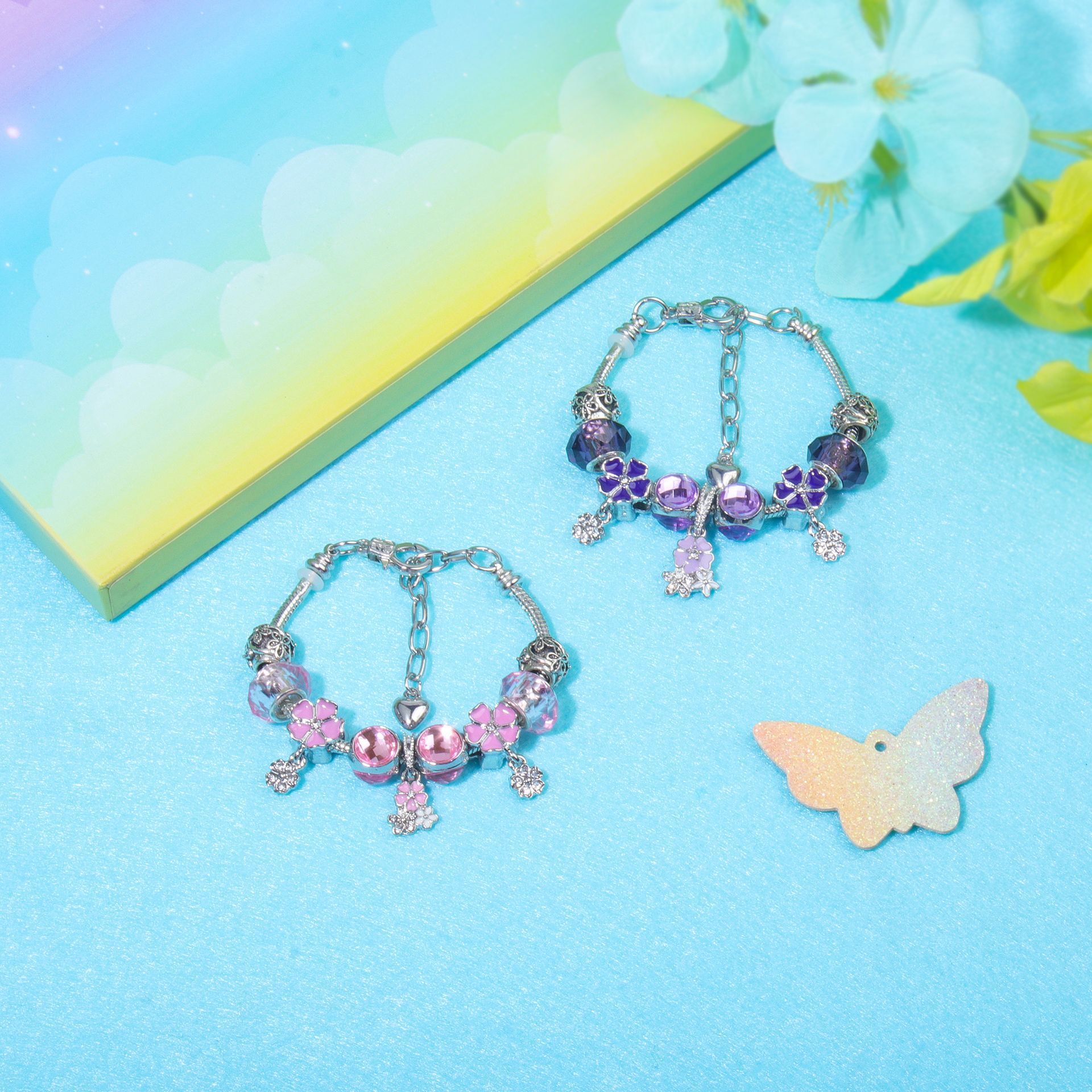 Romantic Floral Big Glass Bead Petal Pendant DIY Bracelet(purple-19cm) โ image 4