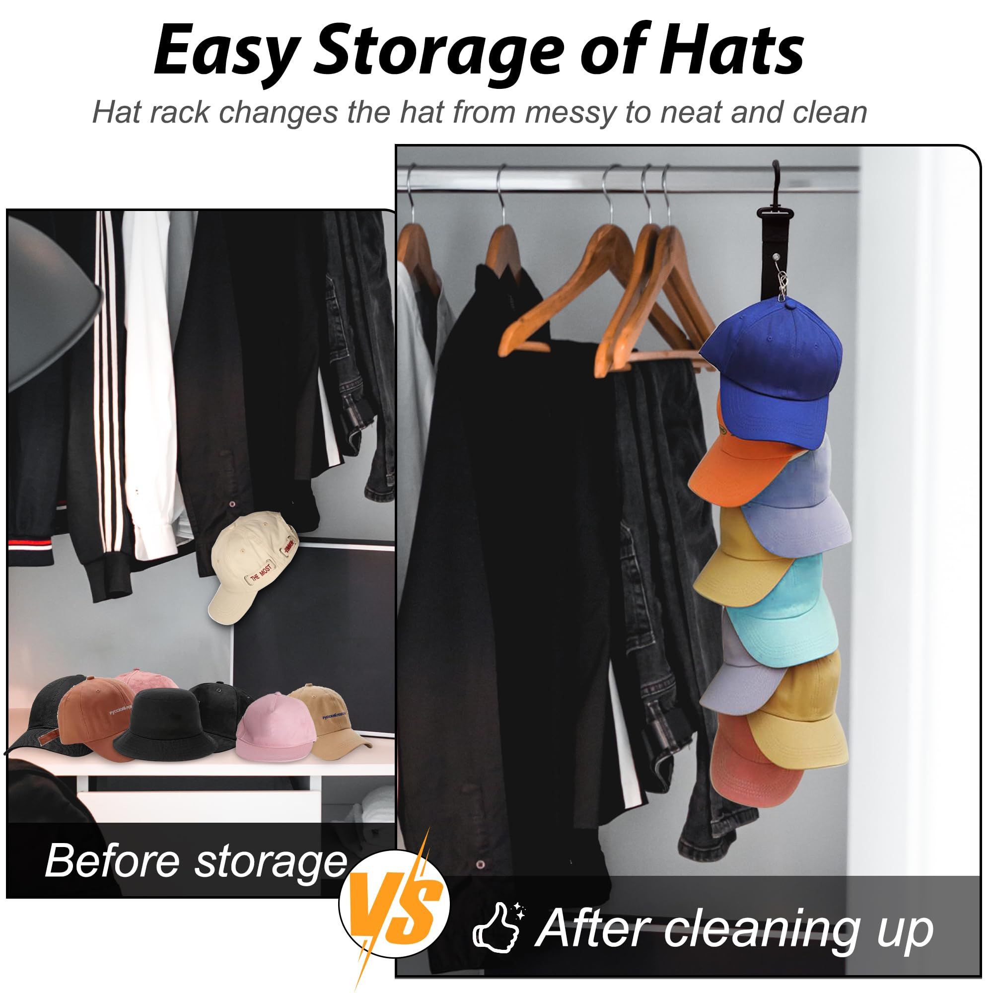 Hat Organizer Holder Closet Organizer Baseball Cap Holder 2 Pack Hat Rack for Baseball Caps Hanging Cap Organizer Over, Black — image 5