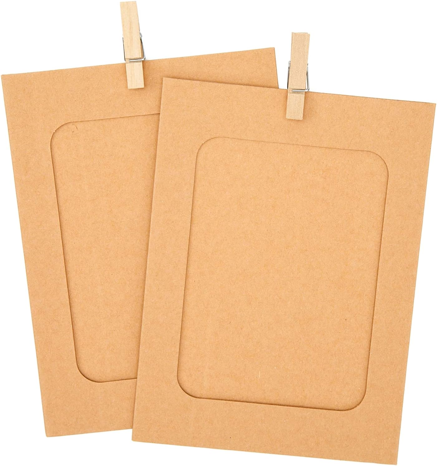 30Pcs Brown Paper Picture Frames, 4x6 inch Cardboard Photo Frames with Wooden Clips and String, DIY Picture Frames for Kids Artwork, Bedroom, Classroom Wall — image 3