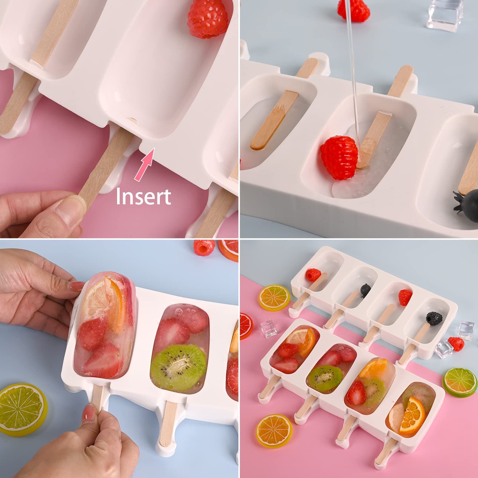 Popsicle Silicone Molds Set, 2 PCS Ice Cream Molds with 50 Wooden Sticks for Cake Pop, Ice Pop, Cakesicles, (Standard Size/White) โ image 3
