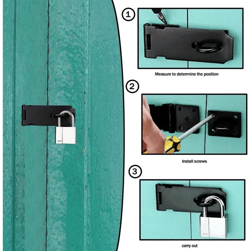 2 Pieces Door Latch Hasp Clasp Latch with Screws, Matte Black Finish Stainless Steel Heavy Duty Latch — image 2
