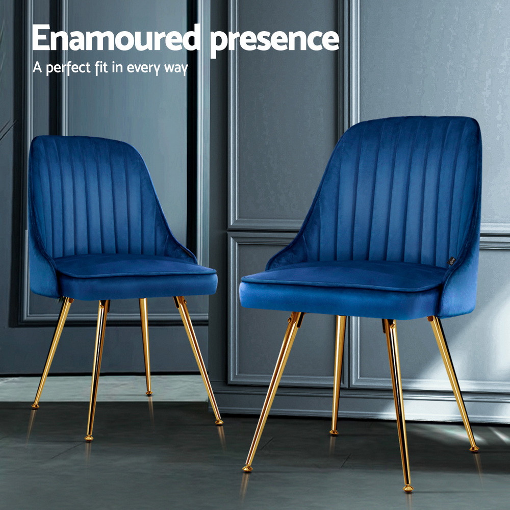 Artiss Dining Chairs Set of 4 Velvet Channel Tufted Blue — image 4