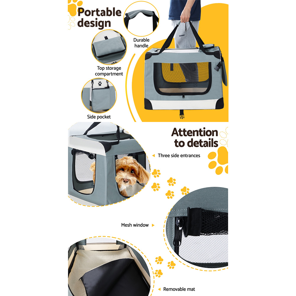 i.Pet Pet Carrier Soft Crate Dog Cat Travel 70x52CM Portable Foldable Car Large — image 6