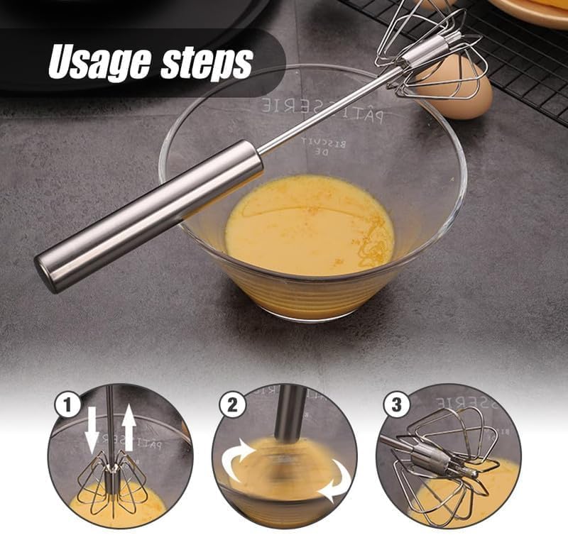 Stainless Steel Whisk, Egg Whisk Hand Push Rotary Whisk Blender, Hand Push Mixer Stirrer Tool for Cooking Kitchen Home Egg Milk (1PCS) — image 3