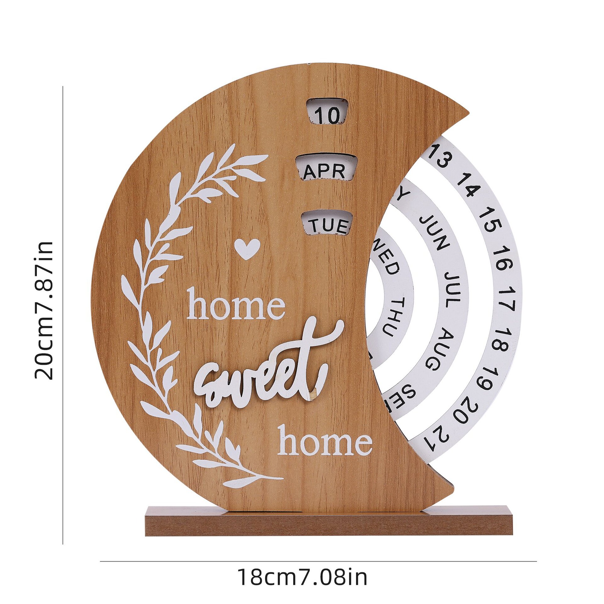 Rustic Perpetual Wooden Calendar | Decorative Home & Desk Accessory 20*18cm Moon shape โ image 2