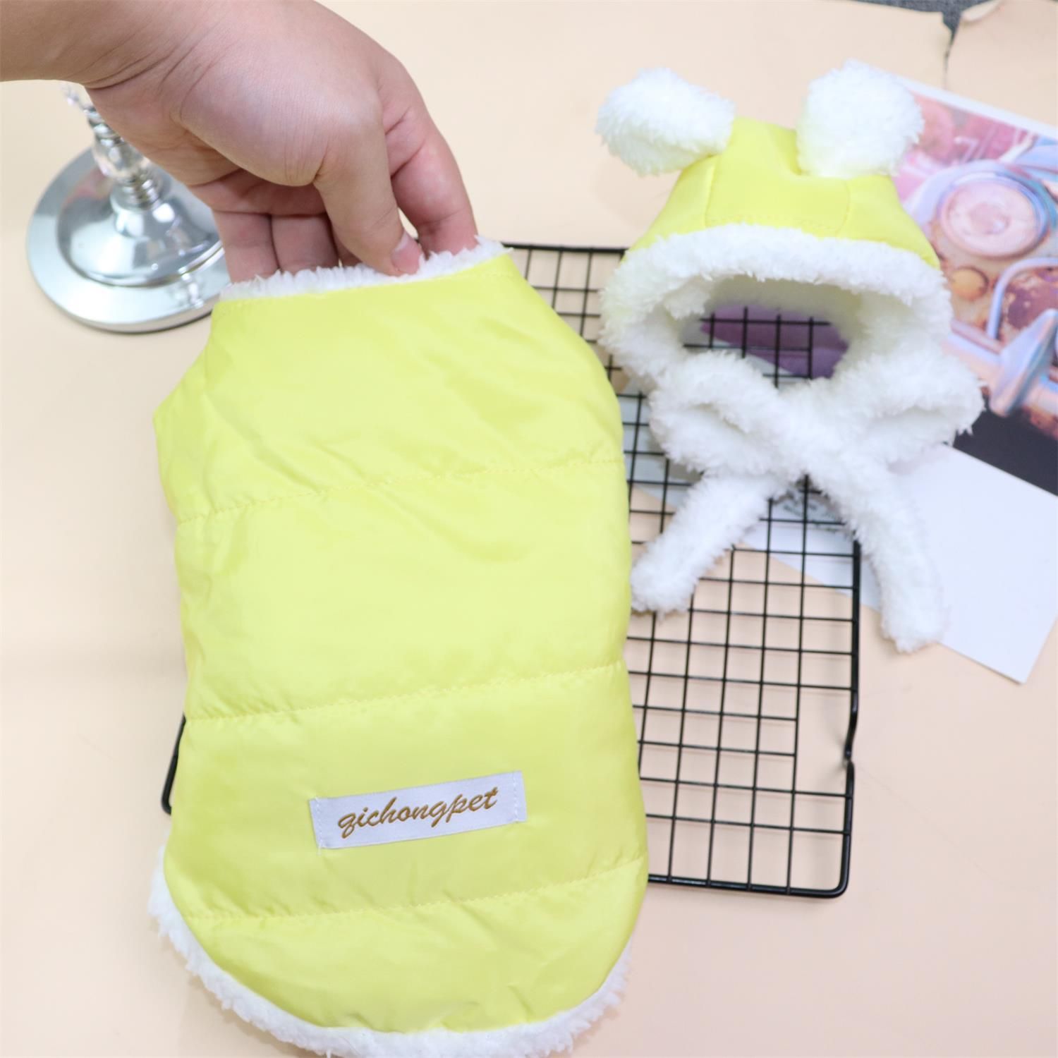 Pet Clothing Two Legged Clothes Odd Pet Thickened Warm cream suit yellow XXL — image 3