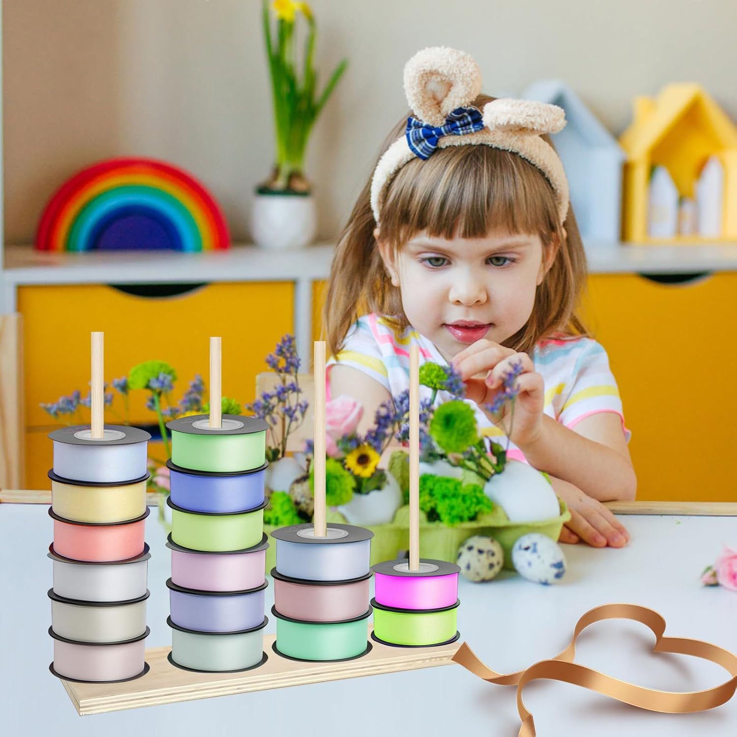 Ribbon Holder Organizer Rack, Easy to Install Ribbon Rack Ribbon Storage Organizer Ribbon Holder Bow Maker for Ribbon Wreaths — image 6