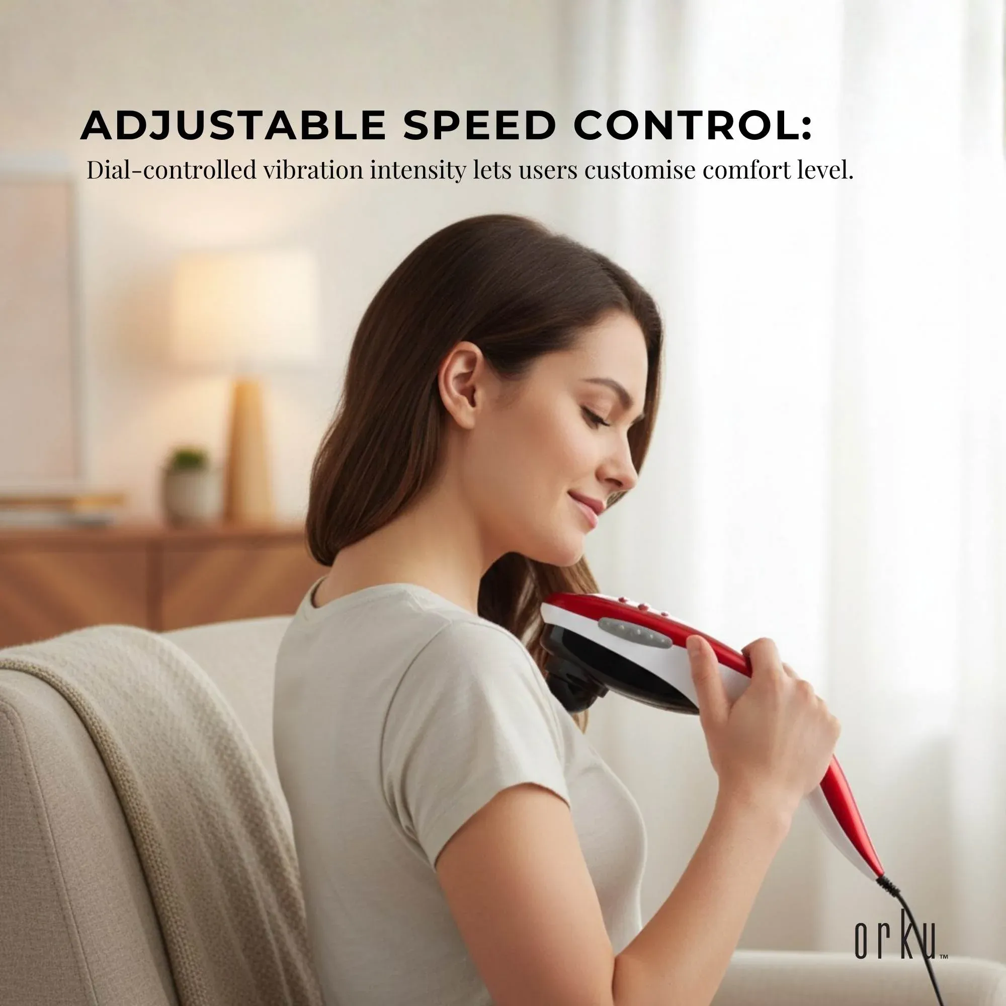 Orku Handheld Body Massager 6 Heads Adjustable Speed Neck Back Legs Red — image 5