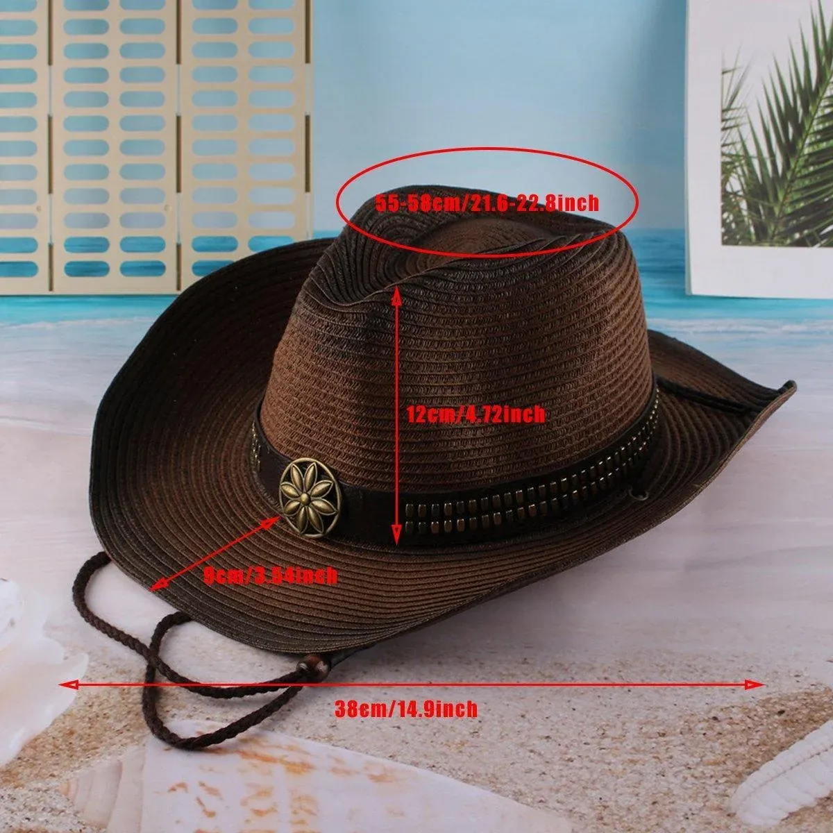 Outdoor Western Cowboy Hat Unisex Straw Hat Visor Hats Big Wide Brim Hat Summer - Khaki — image 4