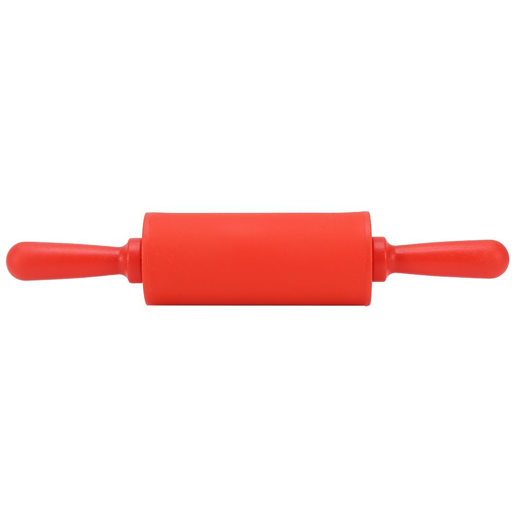 New NOn stick Silicone Rolling Pin Pastry Dough Roller Baking Tool with Plastic Handle Red