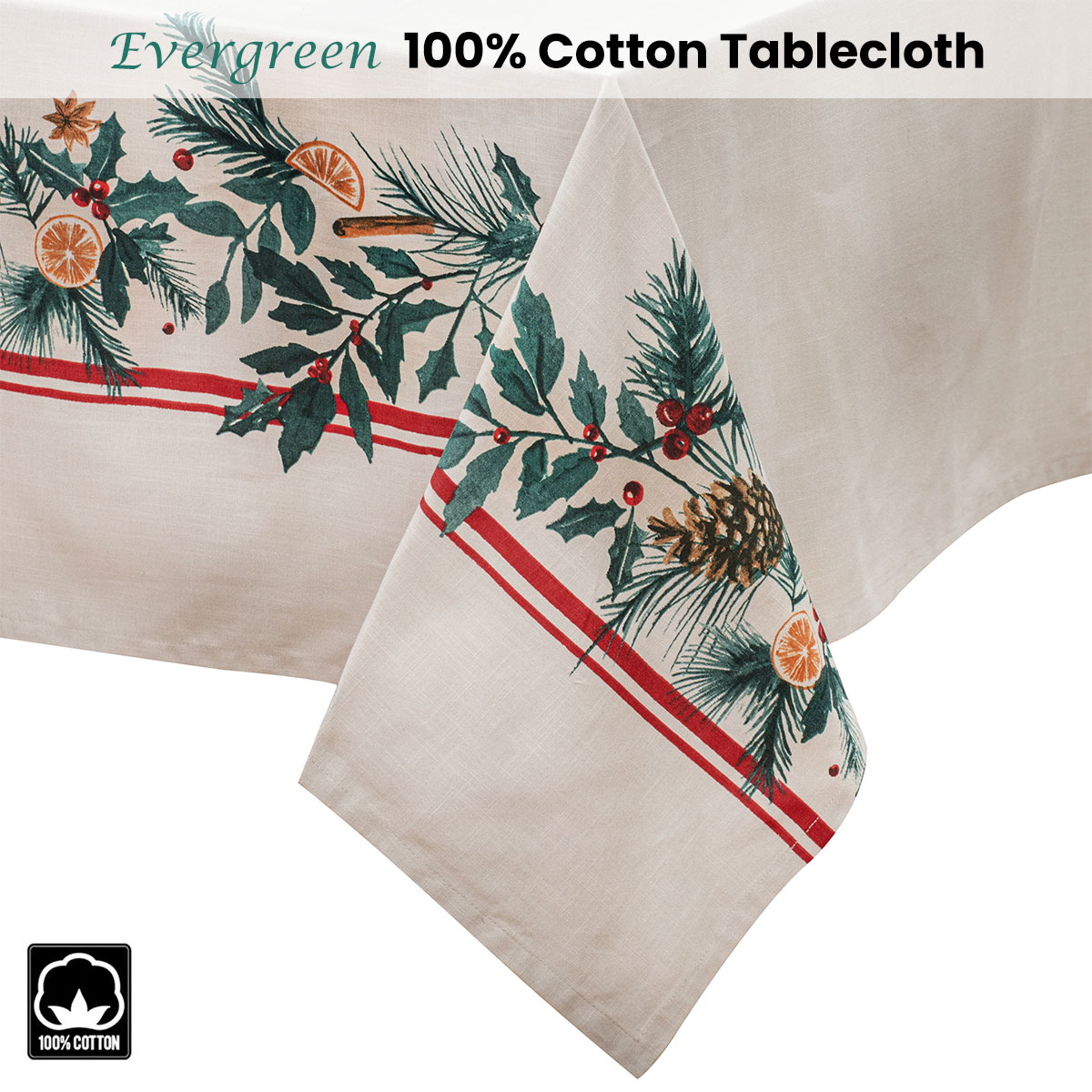 Ladelle 100% Cotton Evergreen Festive Christmas Holiday Tablecloth 150 x 300 cm โ image 2