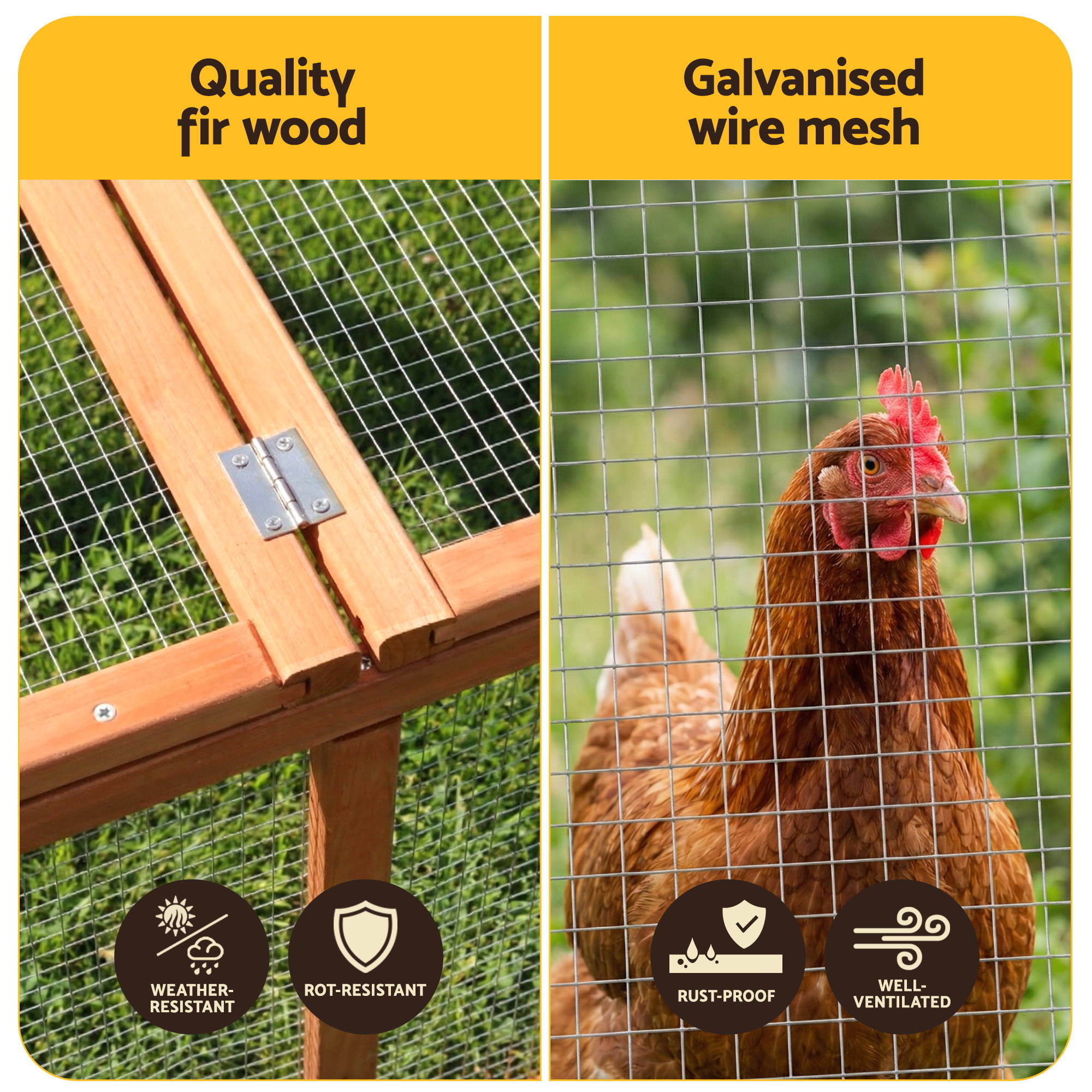 i.Pet Chicken Coop Wooden Pet Run Rabbit Hutch Large Outdoor Cage with Play Area Brown โ image 5