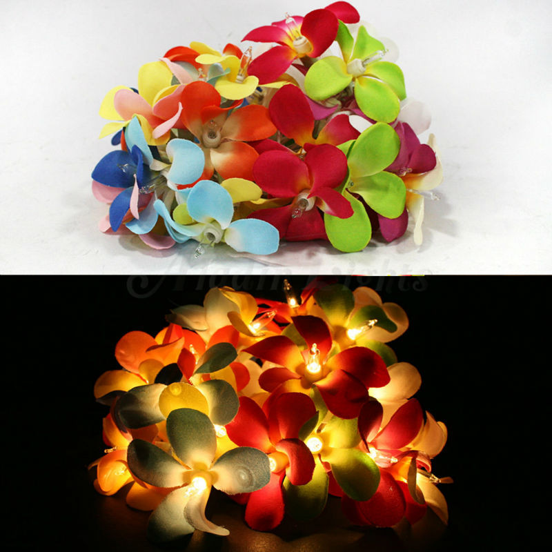1 Set of 20 LED Tropical Bright Colous Frangipani Flower Battery String Lights Christmas Gift Home Wedding Party Decoration Outdoor Table Centrepiece โ image 4