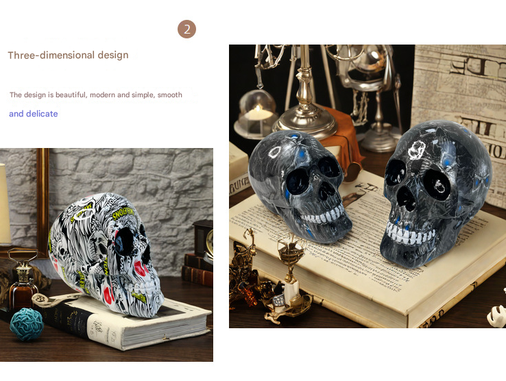 Big Yellow Colorful Floral Skull Statue - Intricate Day of the Dead Style Resin Figurine for Halloween & Home Decor โ image 3