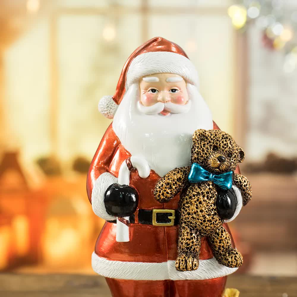 Santa Claus Figurine with Bear - 18cm Festive Resin Christmas Decoration — image 2