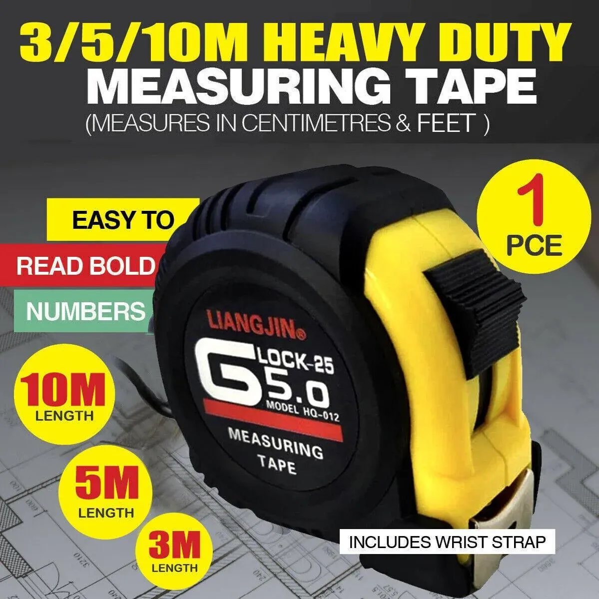 Steel Measuring Tape with Lock Rubber Grip Metric and Inch Ruler 3M 5M 10M - 3M โ image 2