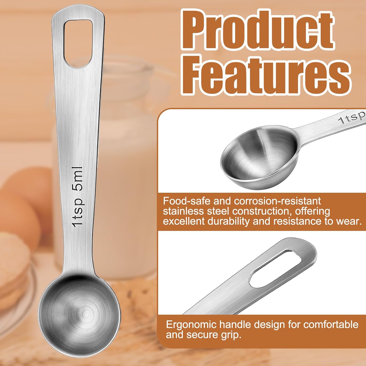 1 Teaspoon Measuring Spoons 3 Pcs Stainless Steel 5ml Small Mini Teaspoon Metal Measuring Spoons for Kitchen Cooking Kitchen CookingSpoon CoffeeSpoon — image 2